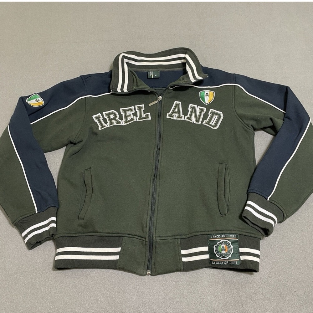 Retro Green Zip Up Jacket/Sweatshirt with White Stripes